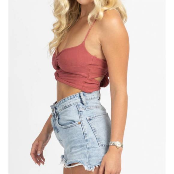 NEW ENDLESS BLU. twisted tie back crop top in terracotta - Picture 4 of 5